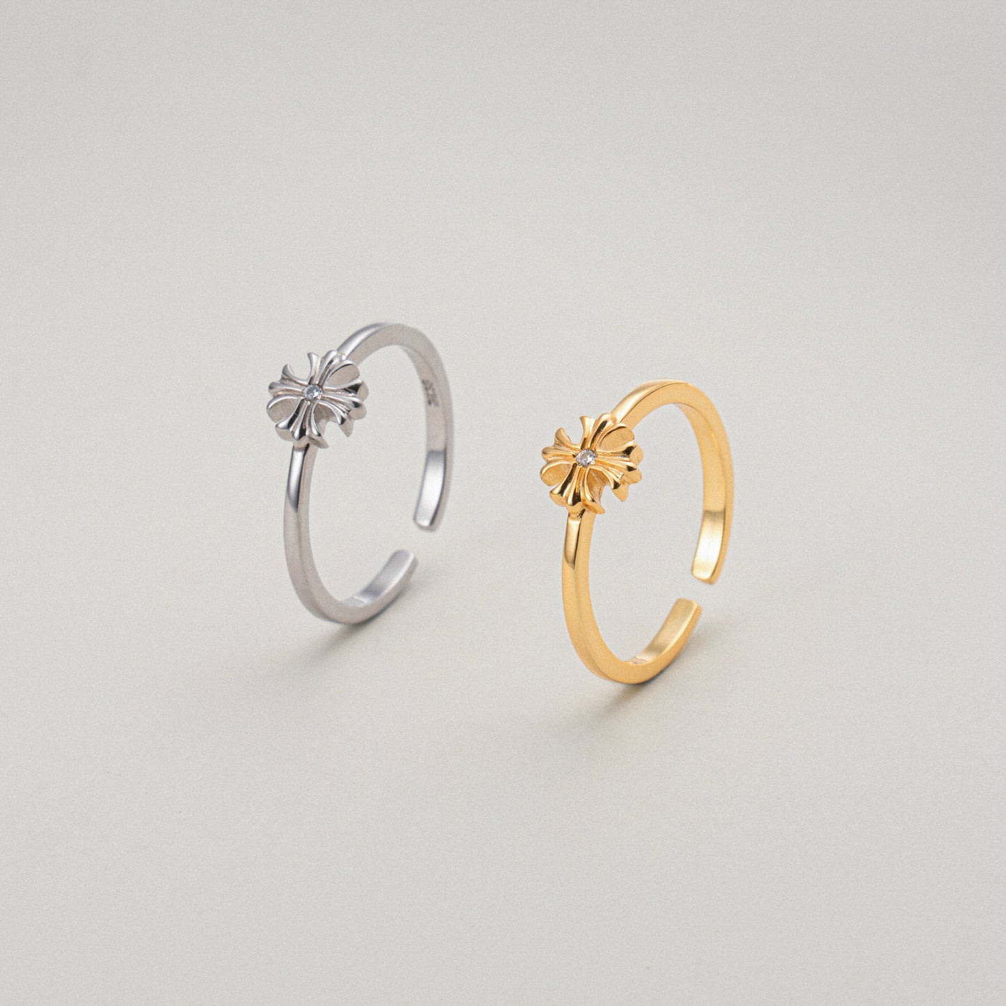 Faithful Blossom Gold & Silver Cross Flower Ring