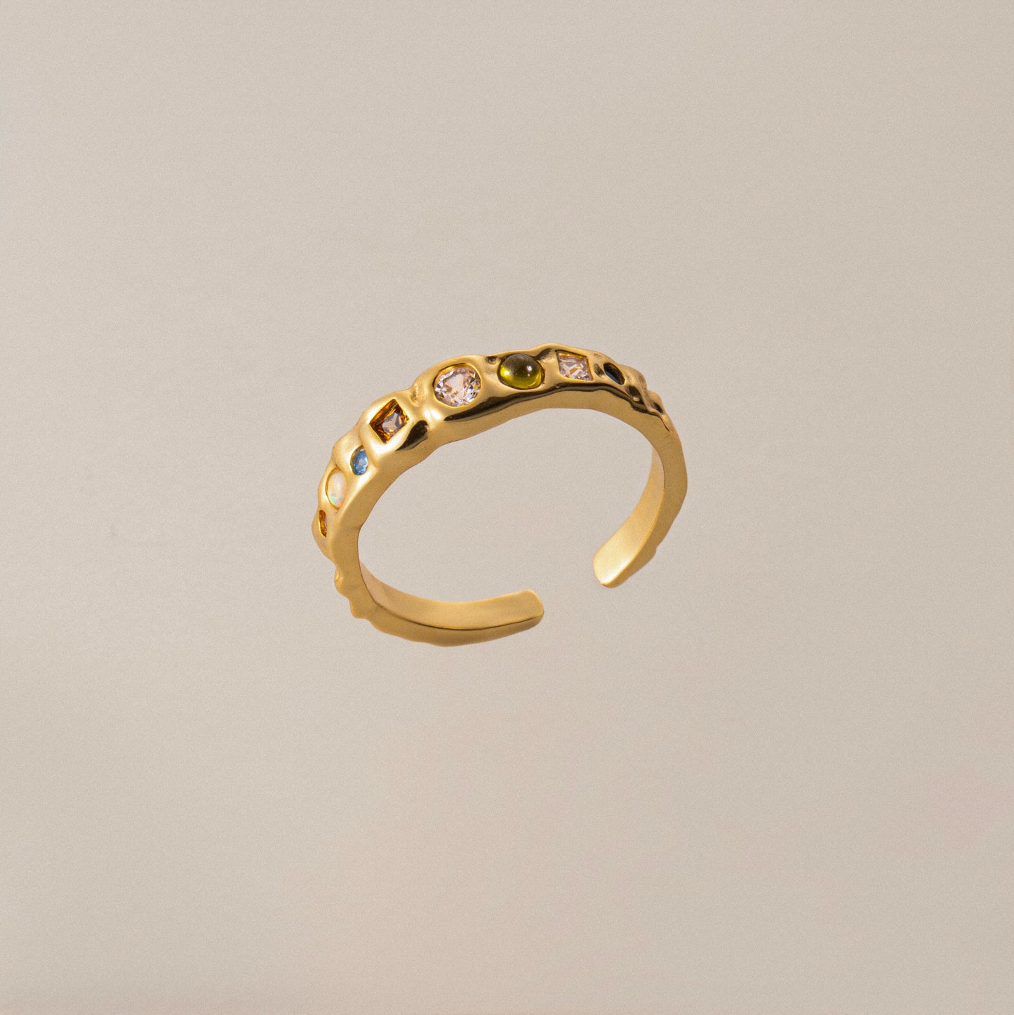 Crystal Cascade Dainty Green Opal Ring