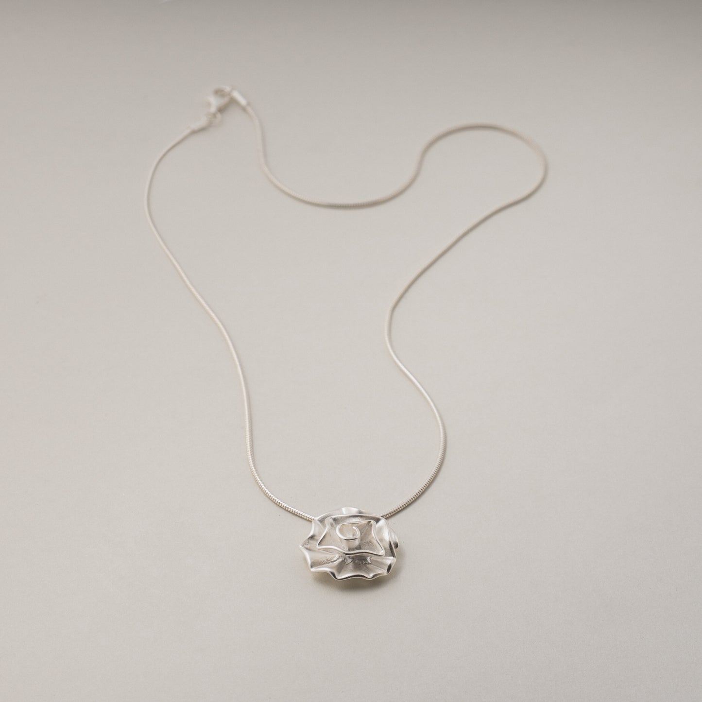 Silver Camellia Bloom Flower Pendant Necklace