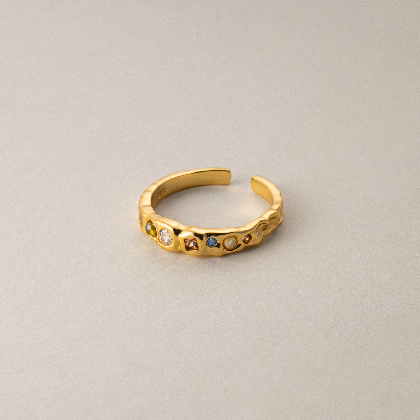 Crystal Cascade Dainty Green Opal Ring