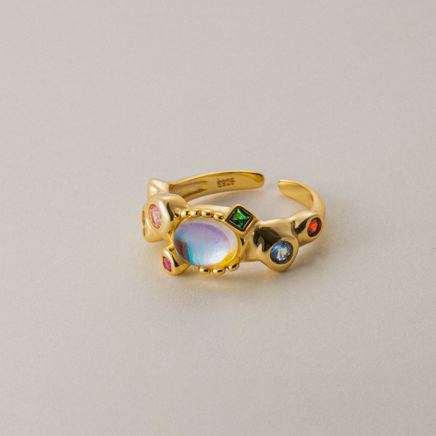 Lunar Rainbow Gold & Silver Moonstone Ring