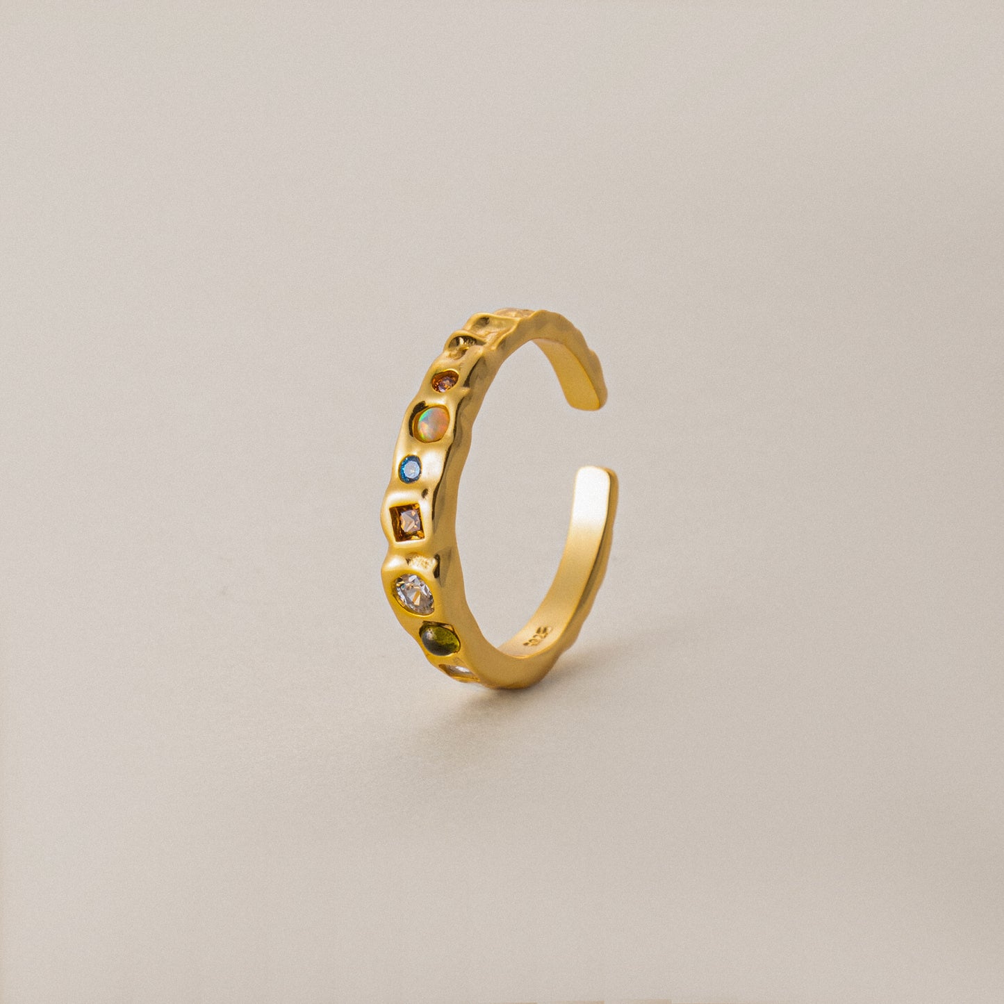 Crystal Cascade Dainty Green Opal Ring