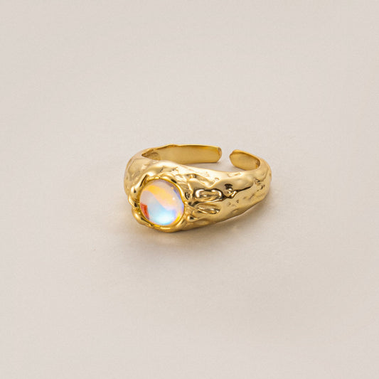 Lunar Elegance S925 Silver & 18k Gold Moonstone Ring