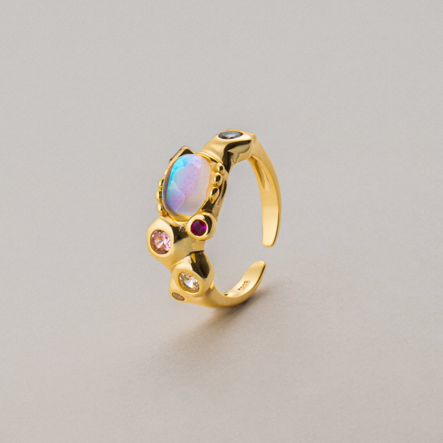 Lunar Rainbow Gold & Silver Moonstone Ring