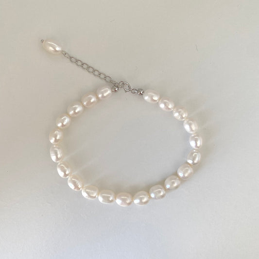 Lustrous Elegance S925 Silver Beaded Pearl Bracelet
