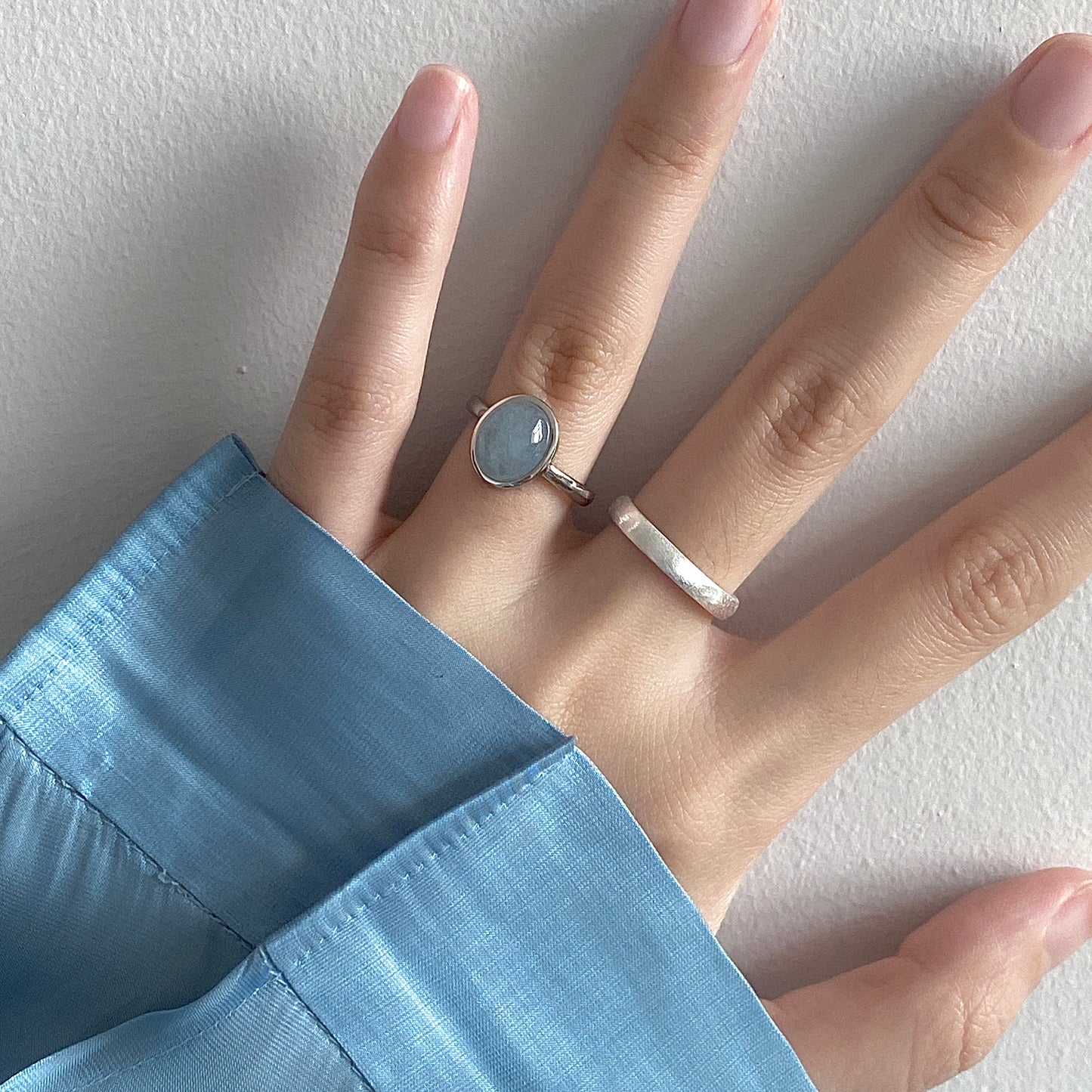 Dainty Adjustable S925 Silver Aquamarine Ring