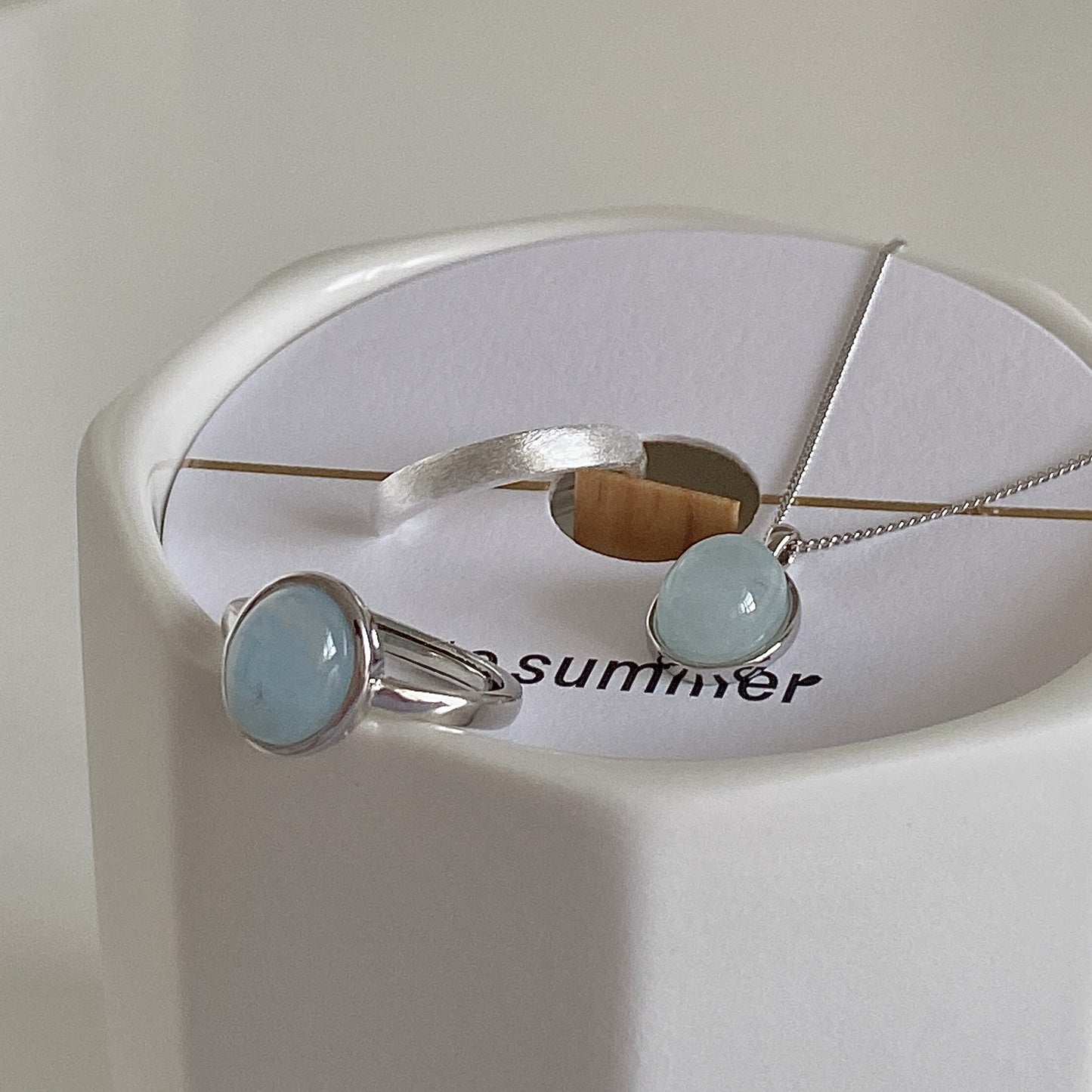 Dainty Adjustable S925 Silver Aquamarine Ring