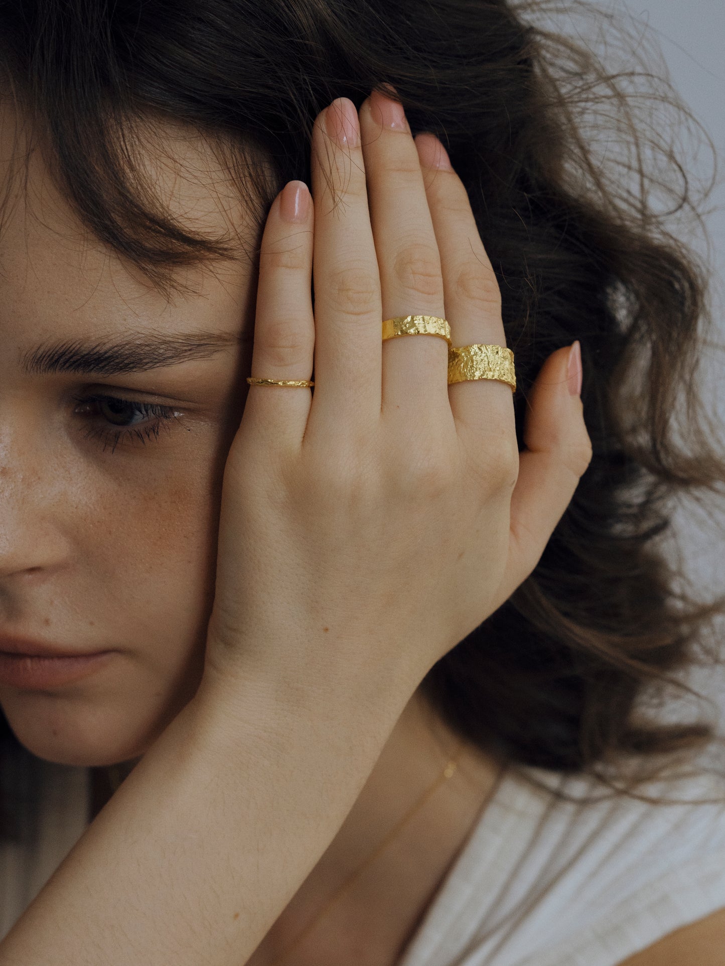 Symphony of Texture S925 Silver Ring in Gold and Silver