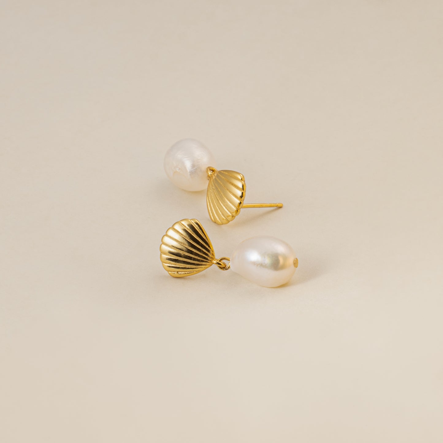 Seashell Pearl Silver Stud Earrings
