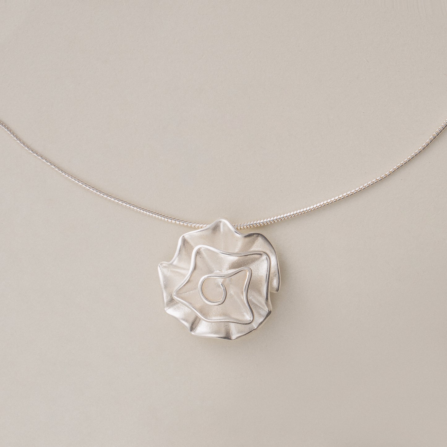 Silver Camellia Bloom Flower Pendant Necklace