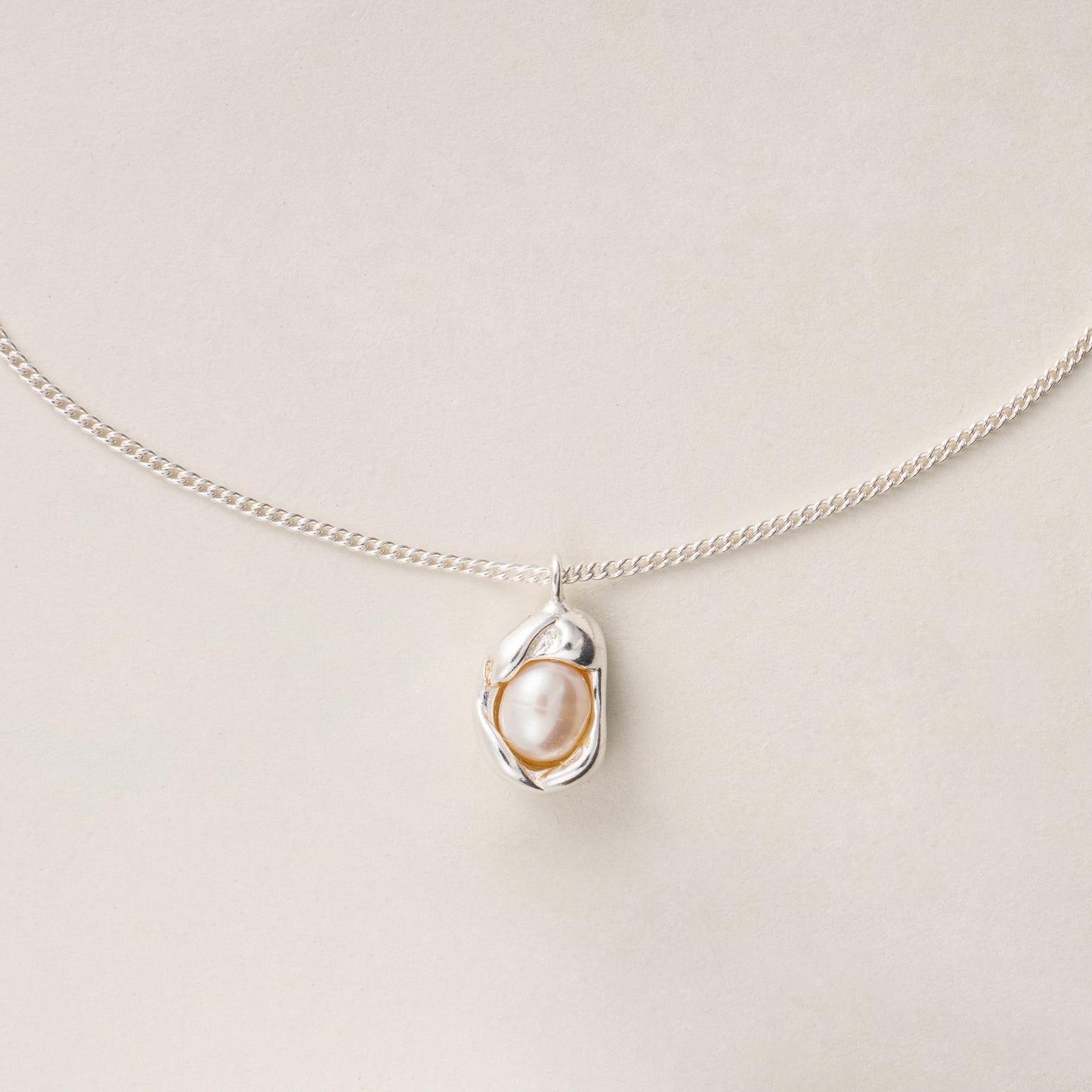 Ocean's Embrace S925 Silver Pearl Pendant Necklace