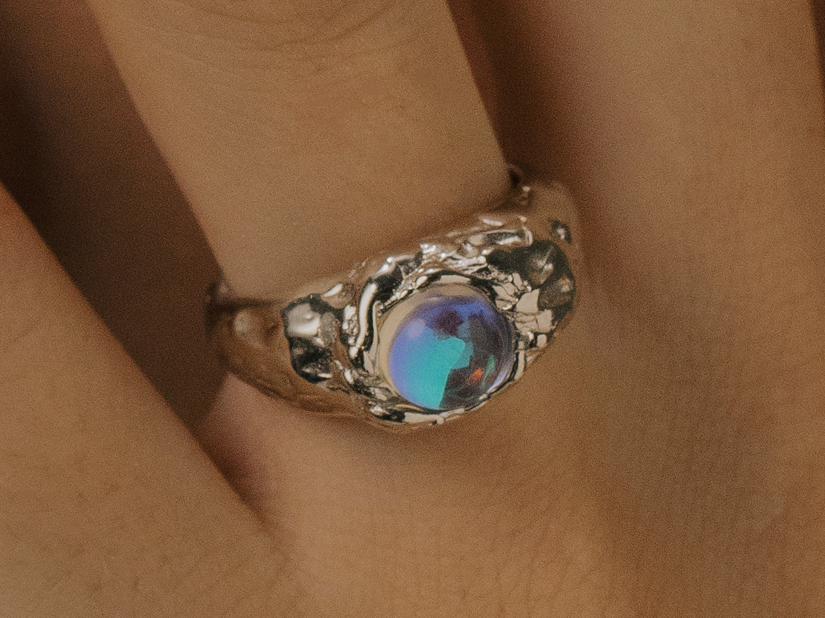 Lunar Elegance S925 Silver & 18k Gold Moonstone Ring