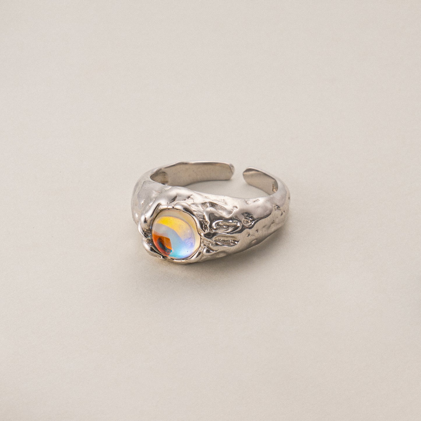 Lunar Elegance S925 Silver & 18k Gold Moonstone Ring