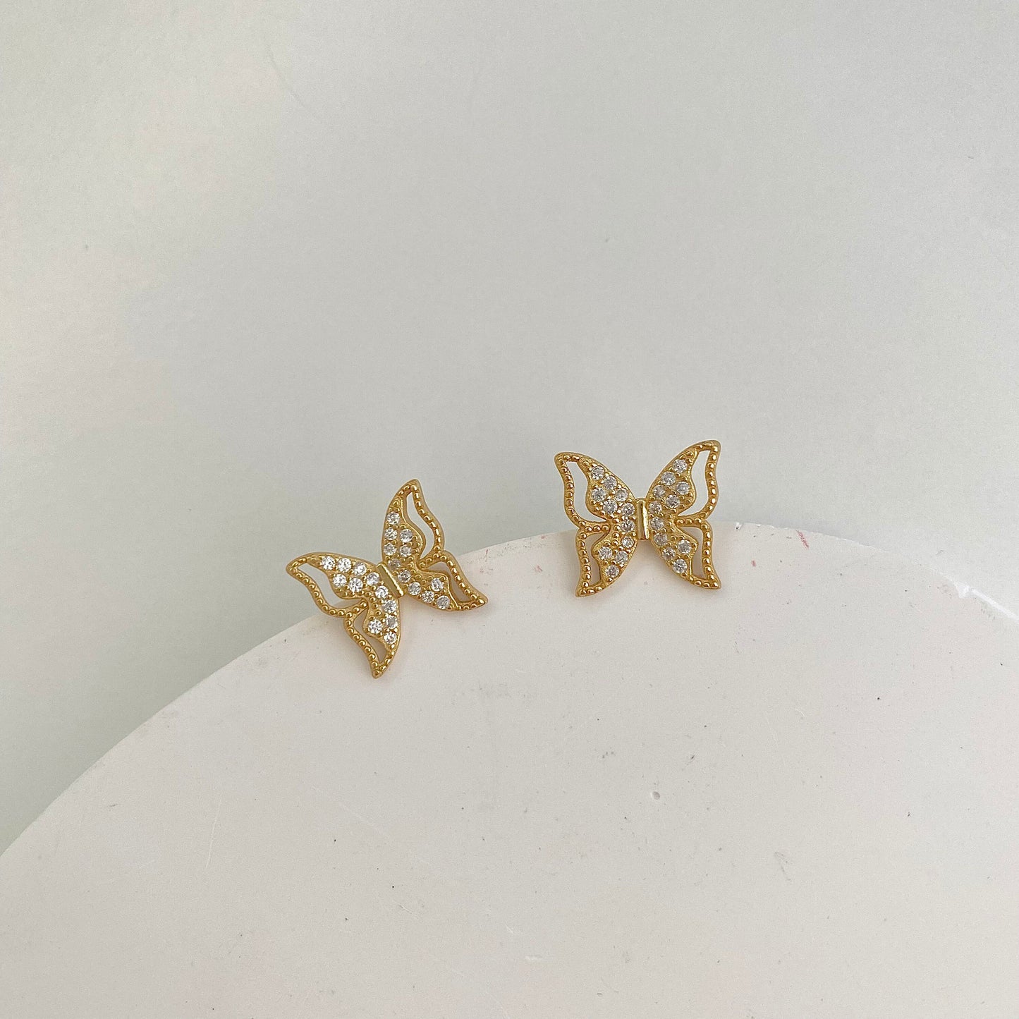 Glimmering Golden Butterfly S925 18k Gold-Plated Stud Earrings
