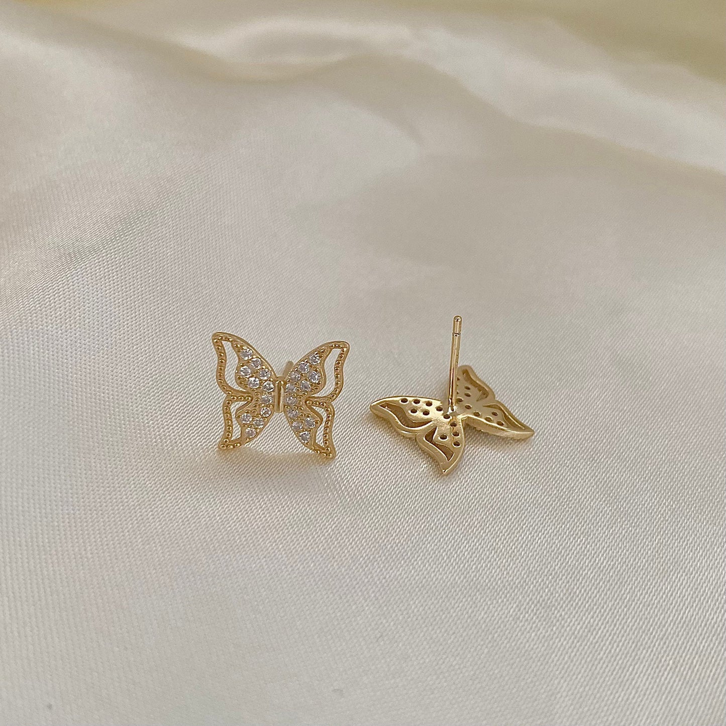 Glimmering Golden Butterfly S925 18k Gold-Plated Stud Earrings