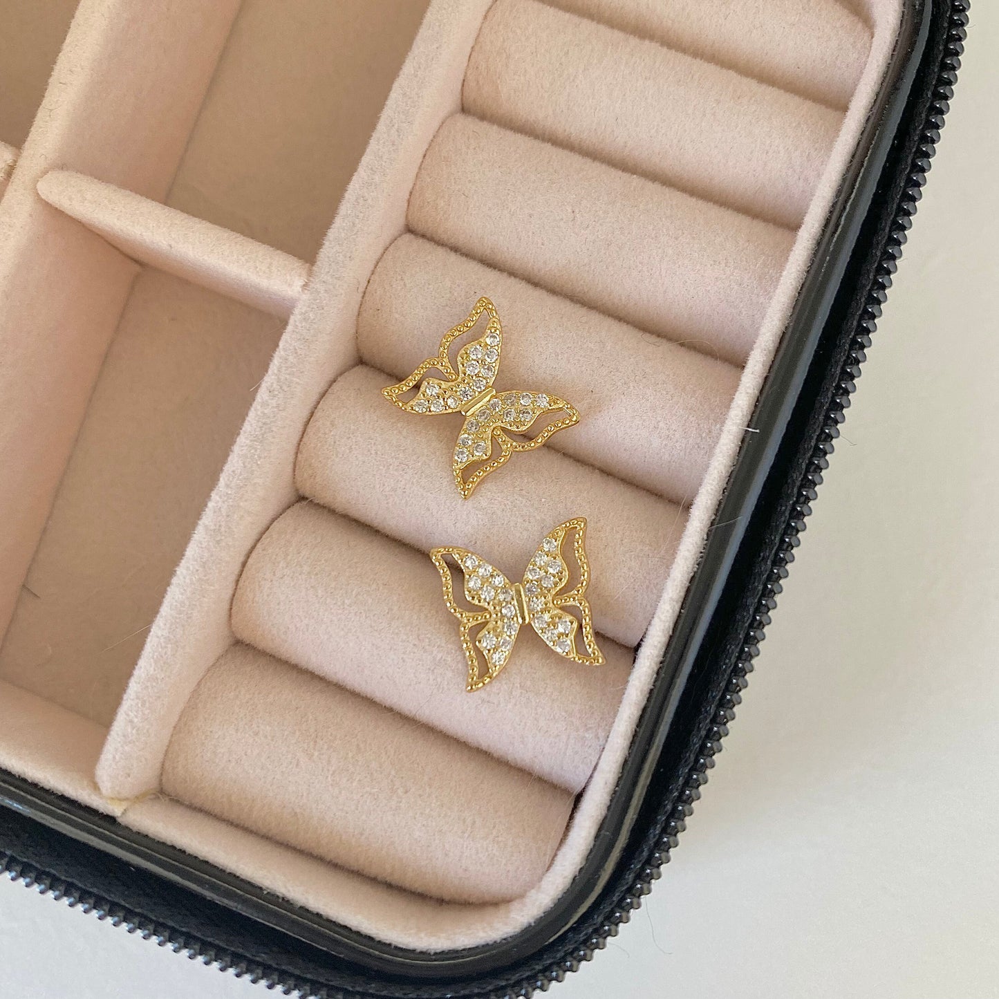 Glimmering Golden Butterfly S925 18k Gold-Plated Stud Earrings