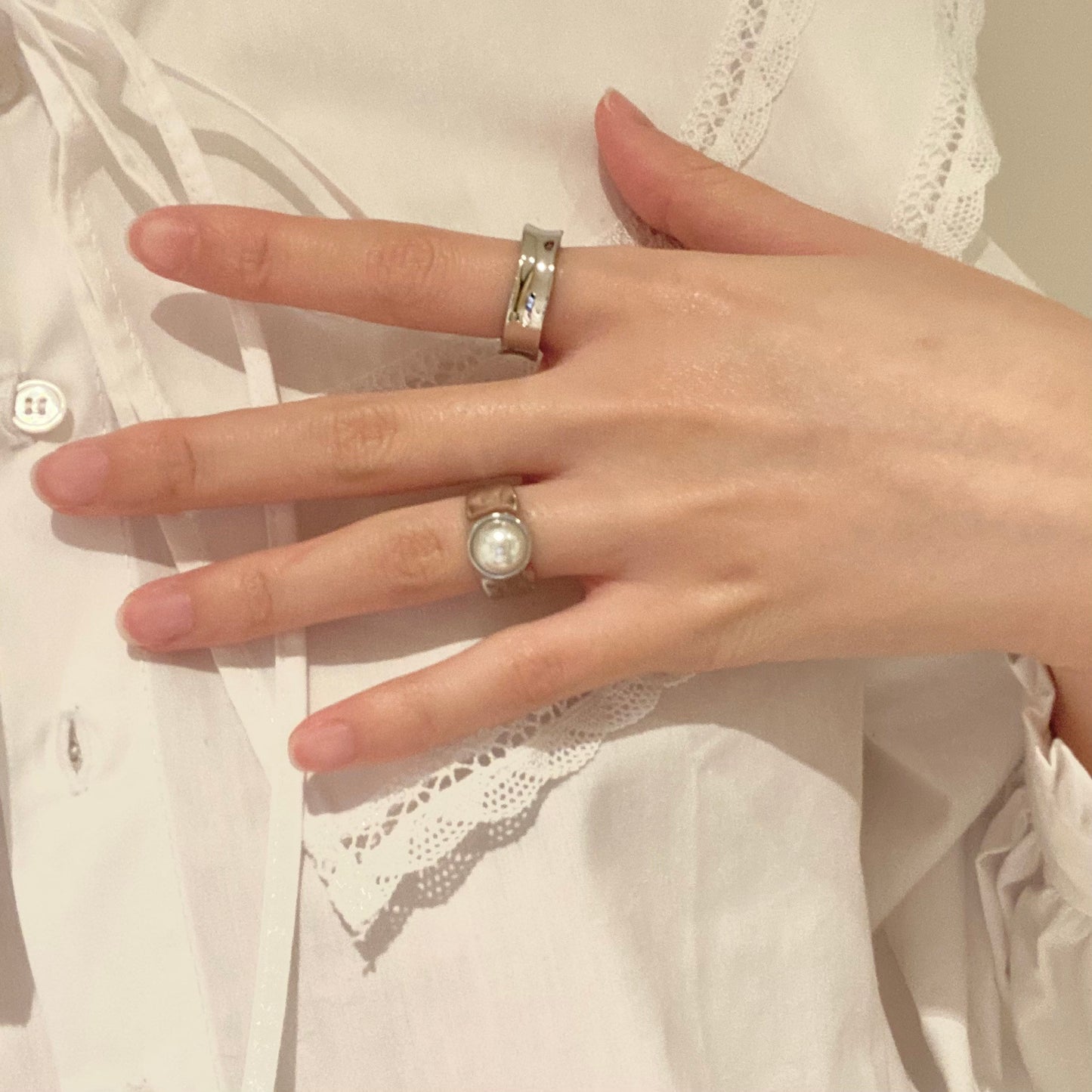 Vintage Pearl S925 Silver Chunky Ring