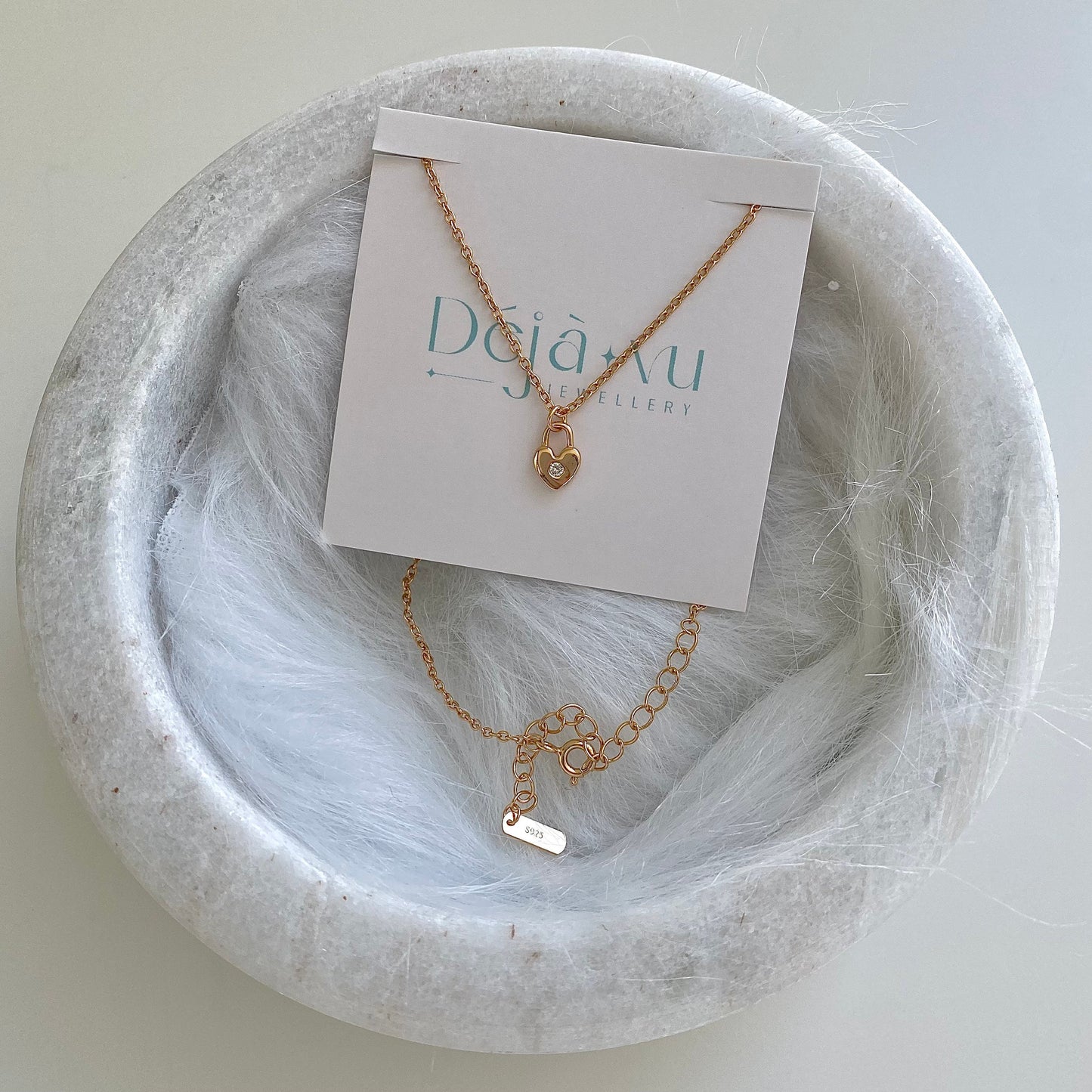 Golden Love Lock S925 Silver Heart Pendant Necklace