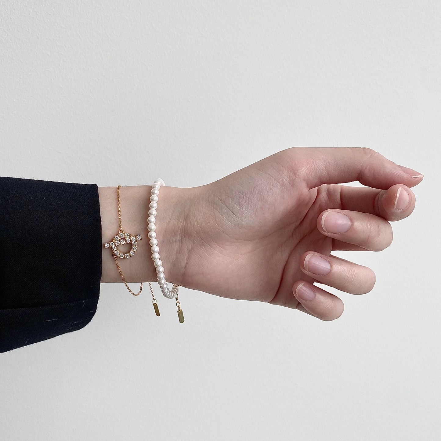 Pearl Melody Swarovski Pearl Bracelet with Gold Bell Charm