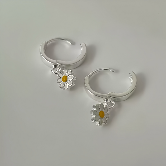Minimalist Dainty Daisy Charm Huggie Hoops Earring