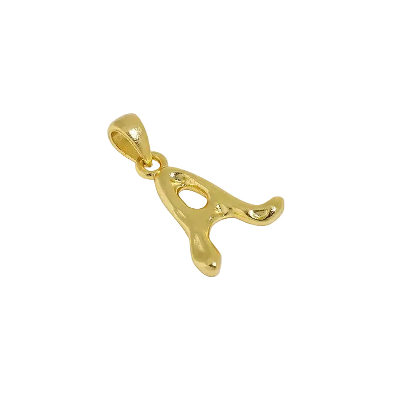 High polish 18k gold plated letter A charm for necklaces, isolated on white background.