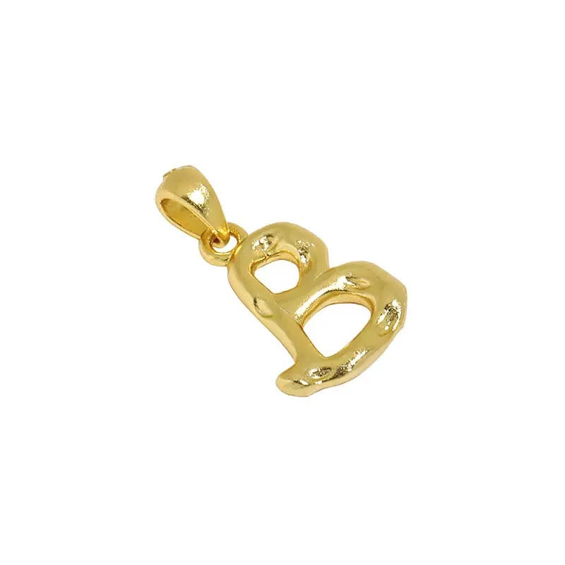 High polish 18k gold plated letter B charm for necklaces, isolated on white background.