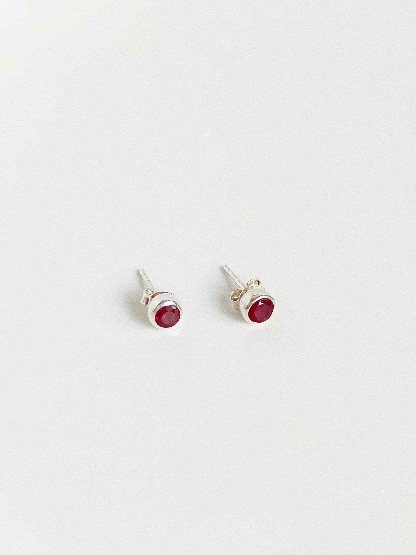 Roseate Ruby Bubble Studs | Handmade 925 Silver Faceted Natural Ruby Earrings