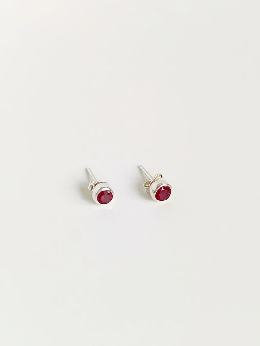 Roseate Ruby Bubble Studs | Handmade 925 Silver Faceted Natural Ruby Earrings