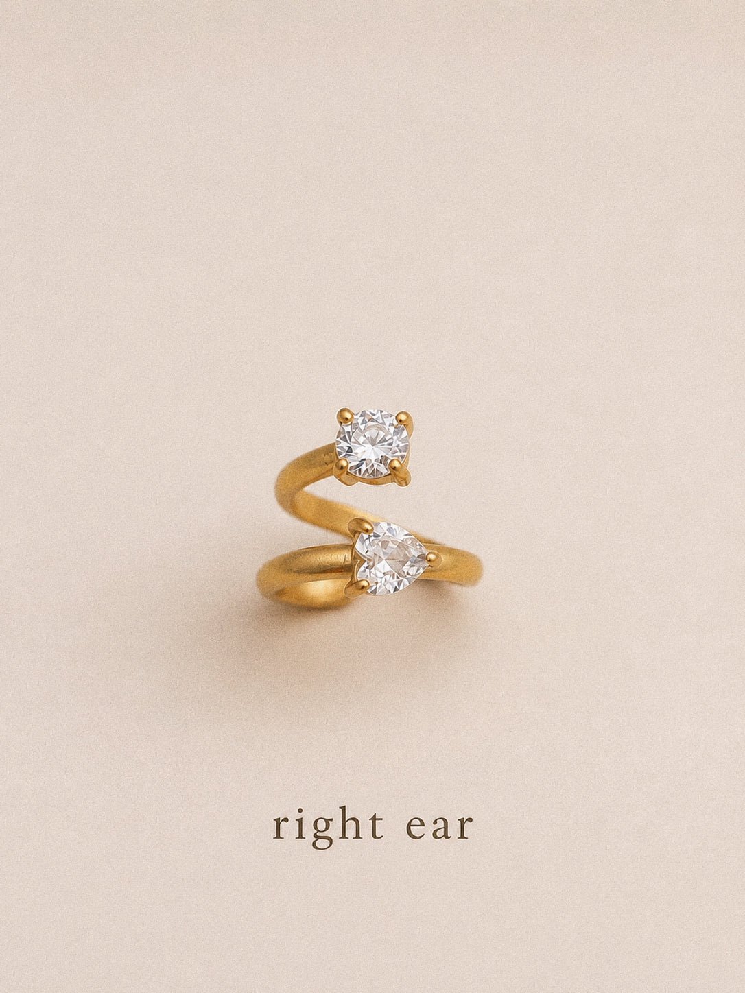 Right ear version of the Duet double ear cuff showing the spiral direction for the right side