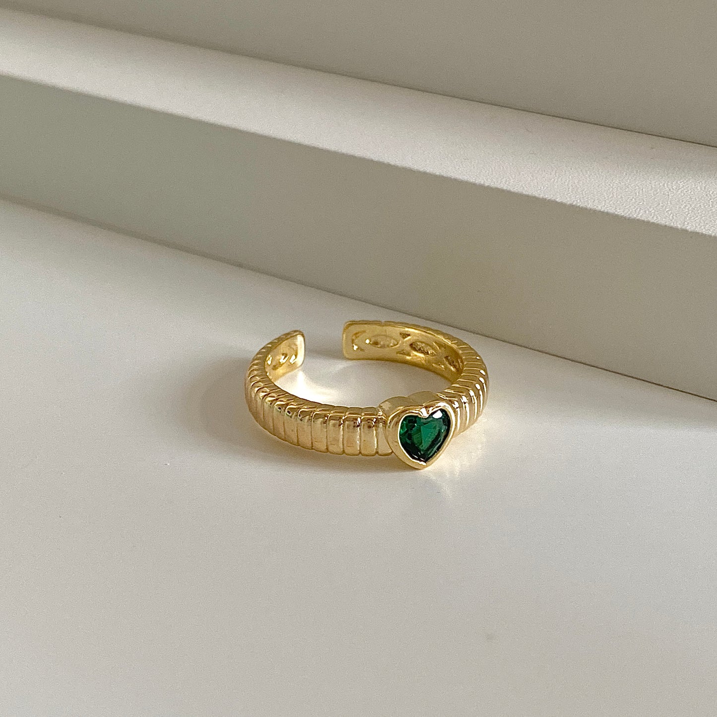 green gemstone heart ring