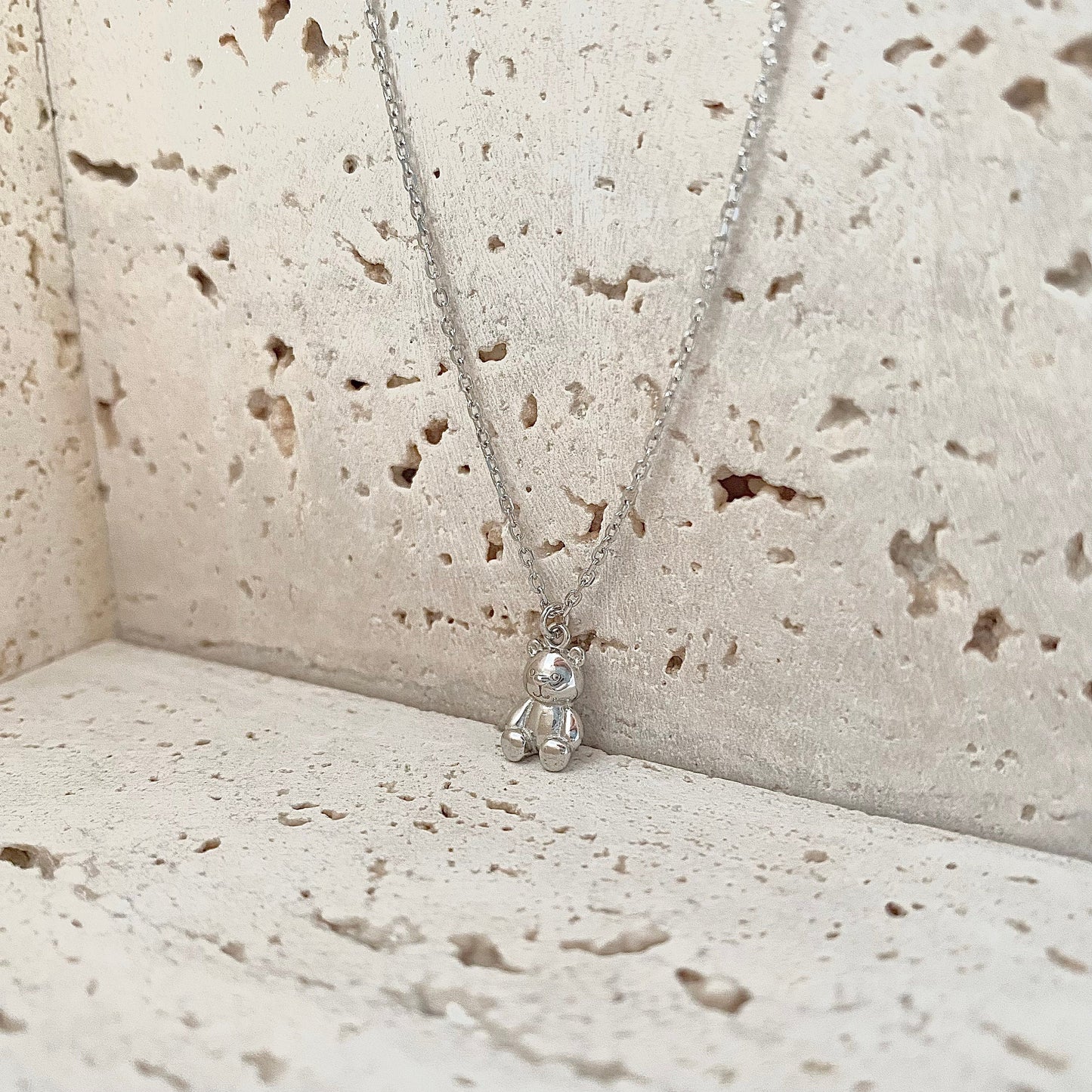 Dainty S925 Silver Teddy Bear Pendant Necklace