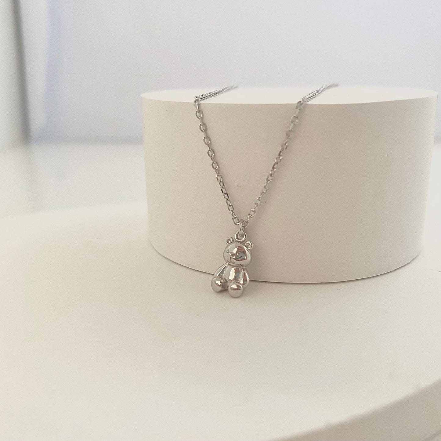 Dainty S925 Silver Teddy Bear Pendant Necklace