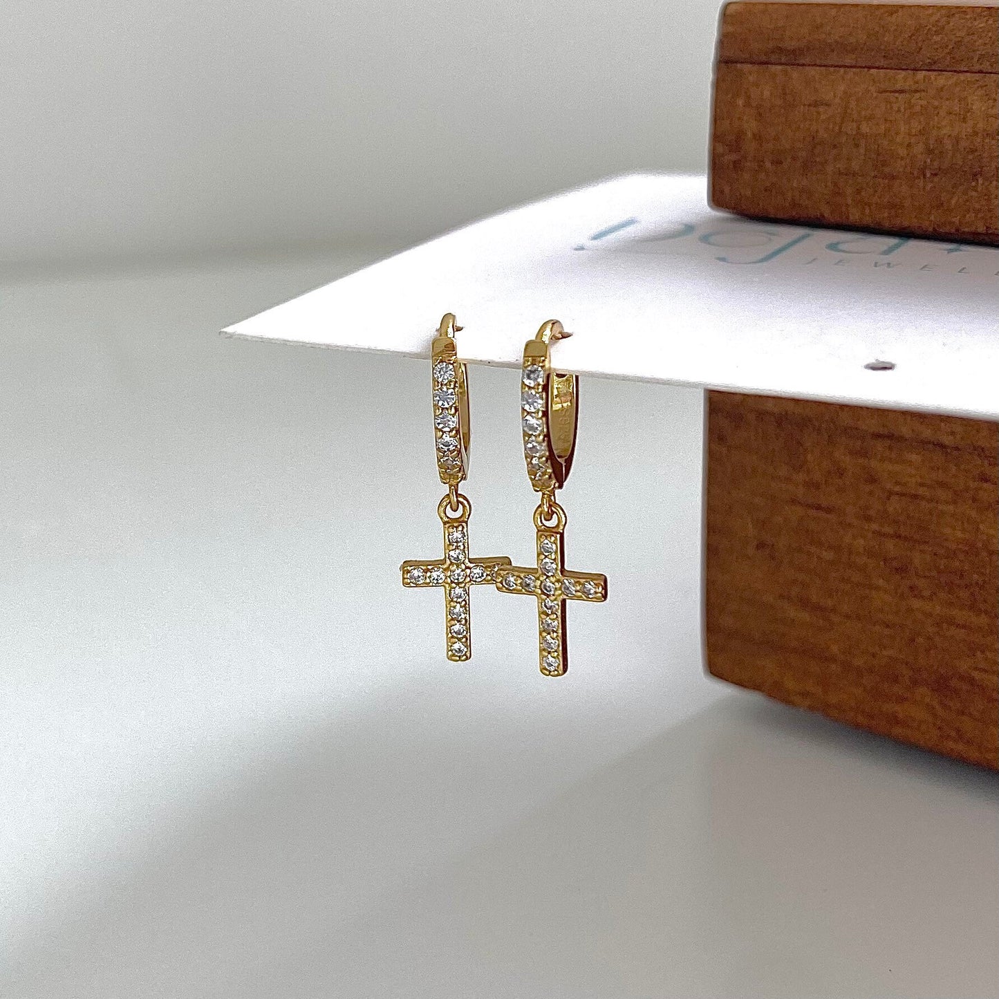 Divine Cross Sparkle S925 Silver & 18k Gold Hoop Earrings