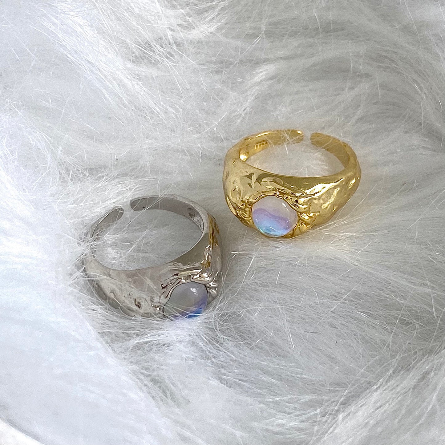 Lunar Elegance S925 Silver & 18k Gold Moonstone Ring