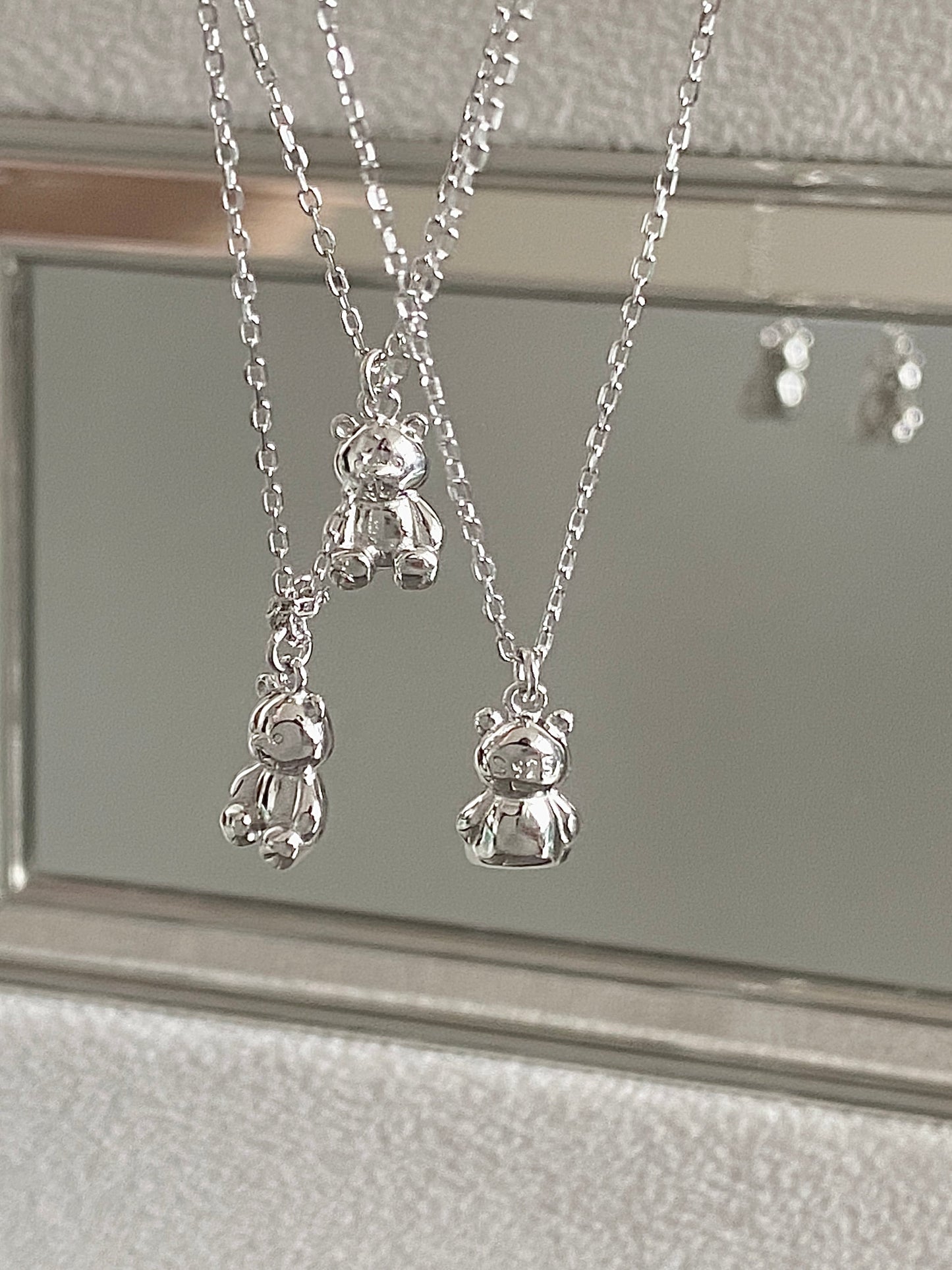 Dainty S925 Silver Teddy Bear Pendant Necklace