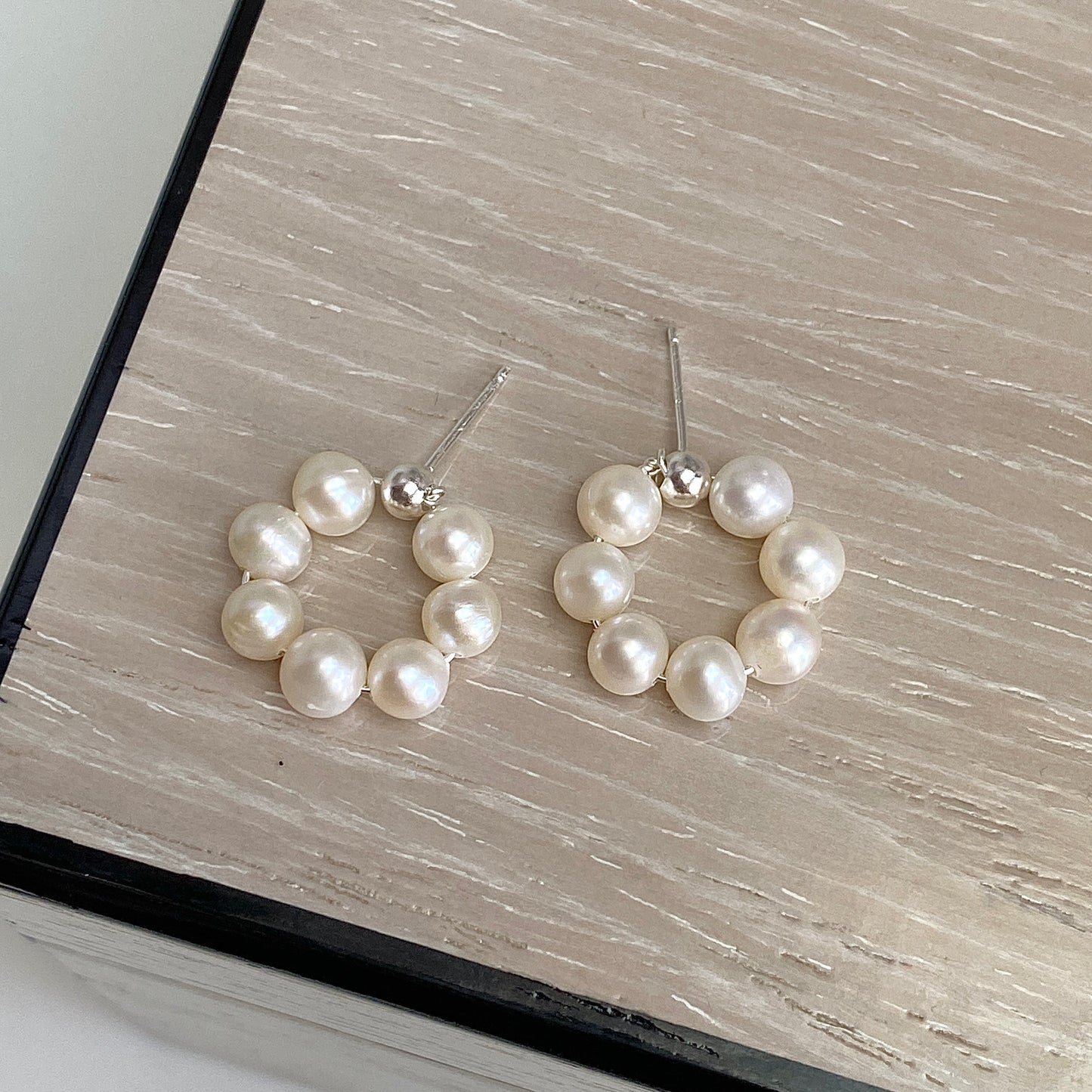 Pearl Halo Silver Stud Earrings