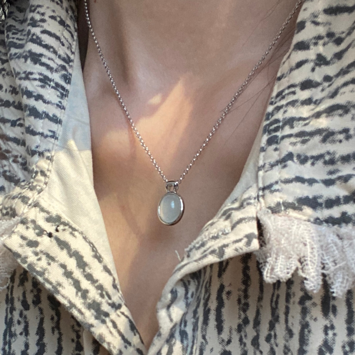 White Agate Harmony S925 Silver Pendant Necklace