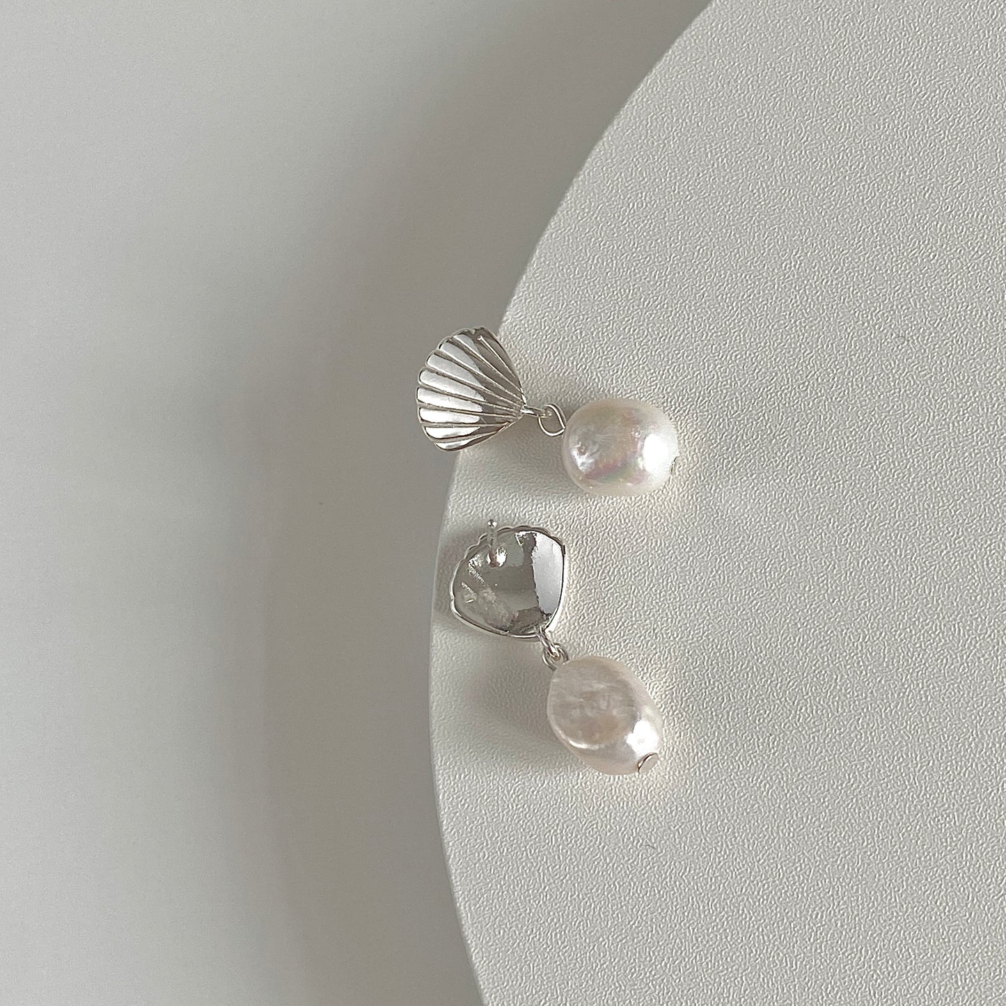 Seashell Pearl Silver Stud Earrings