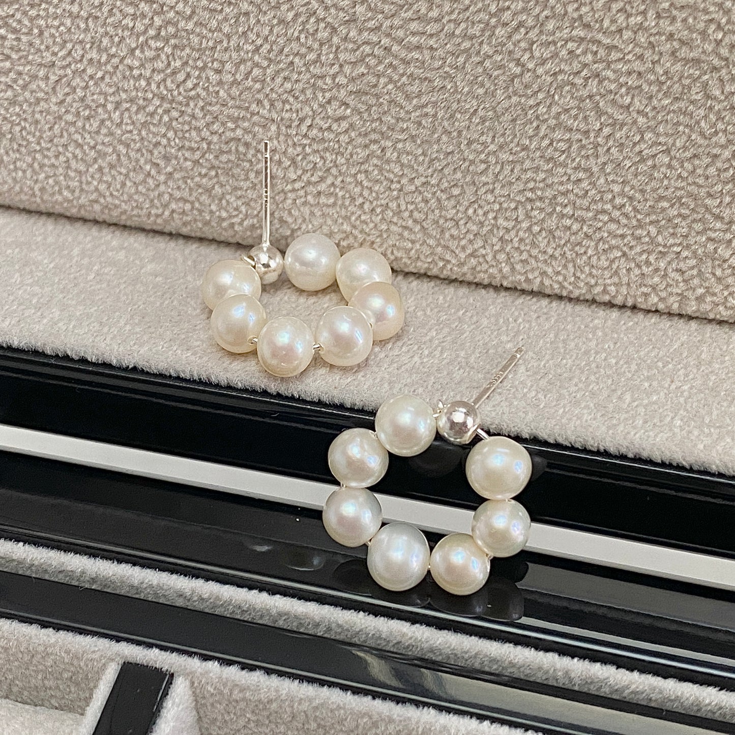 Pearl Halo Silver Stud Earrings