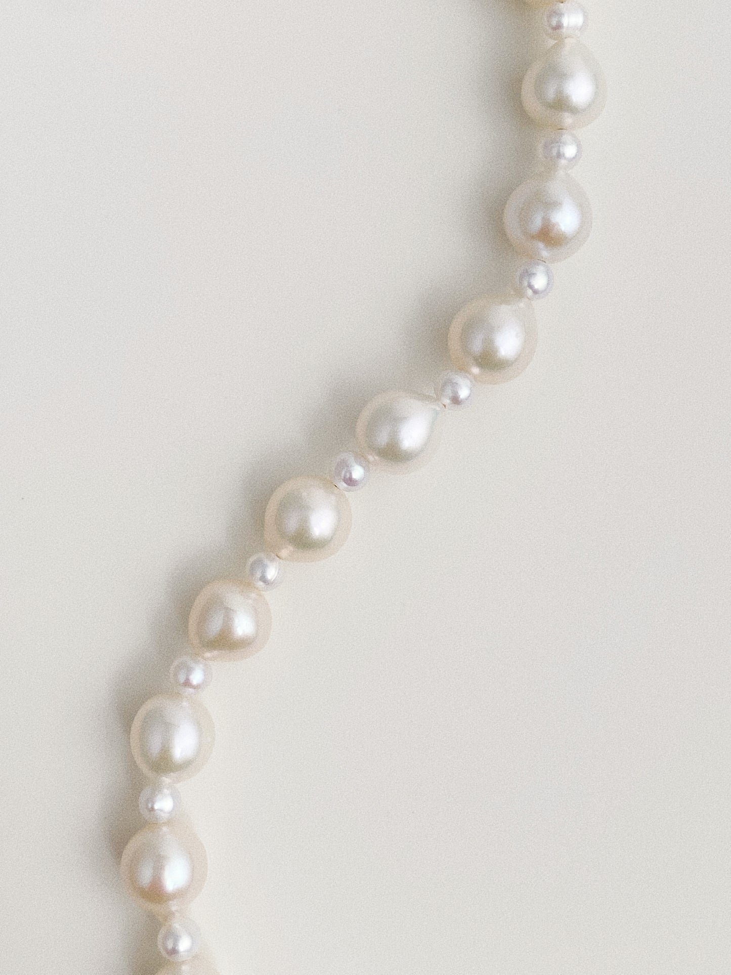 Close-up of Keshi baroque freshwater pearls showing natural lustre and organic shapes