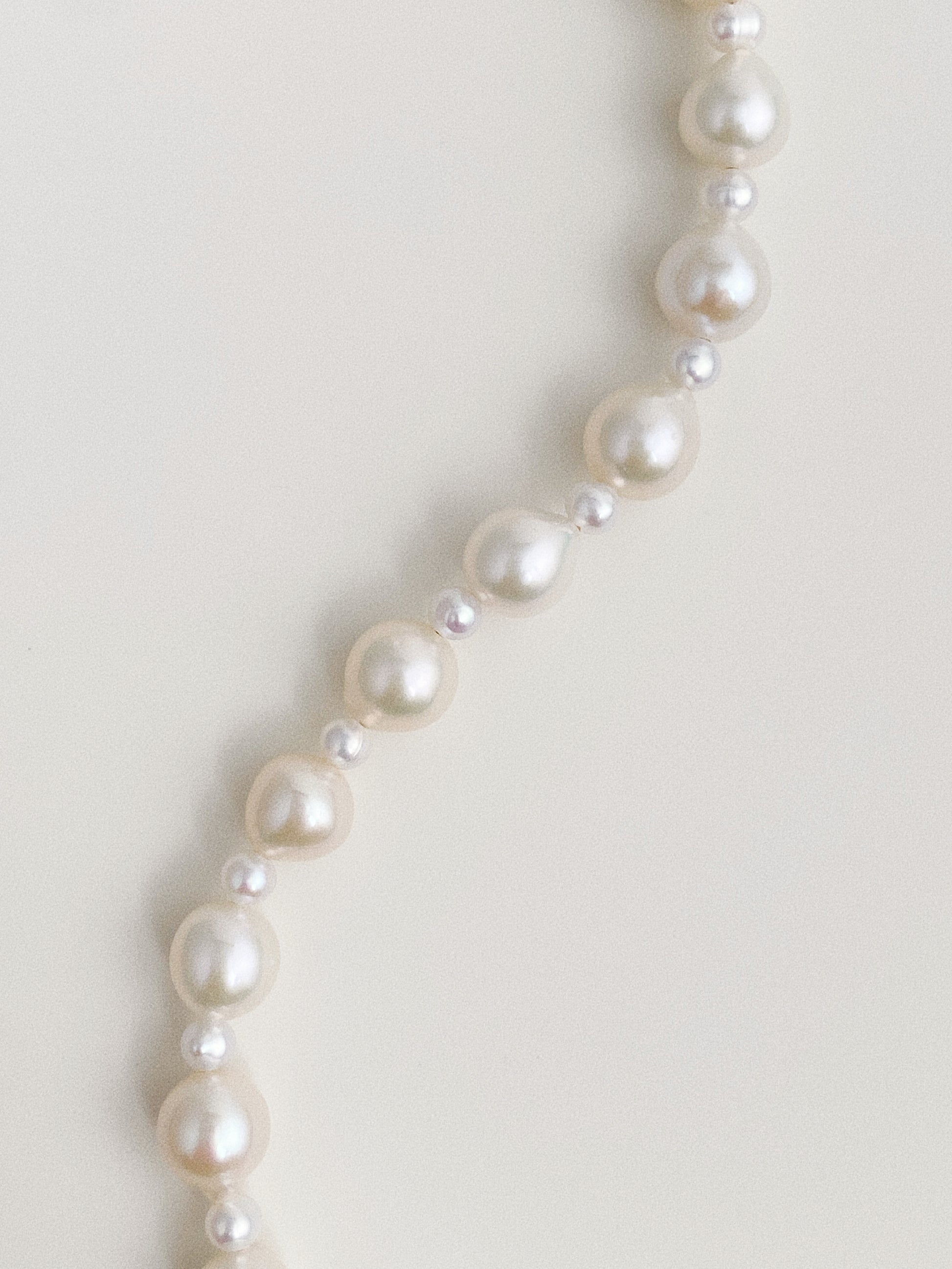 Close-up of Keshi baroque freshwater pearls showing natural lustre and organic shapes