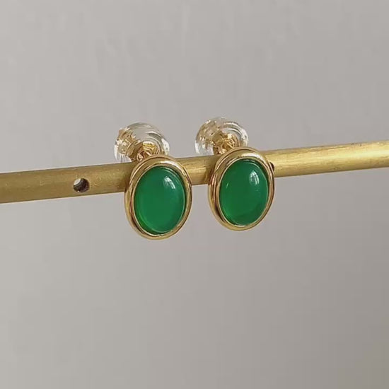 dainty gold plated green agate earrings studs