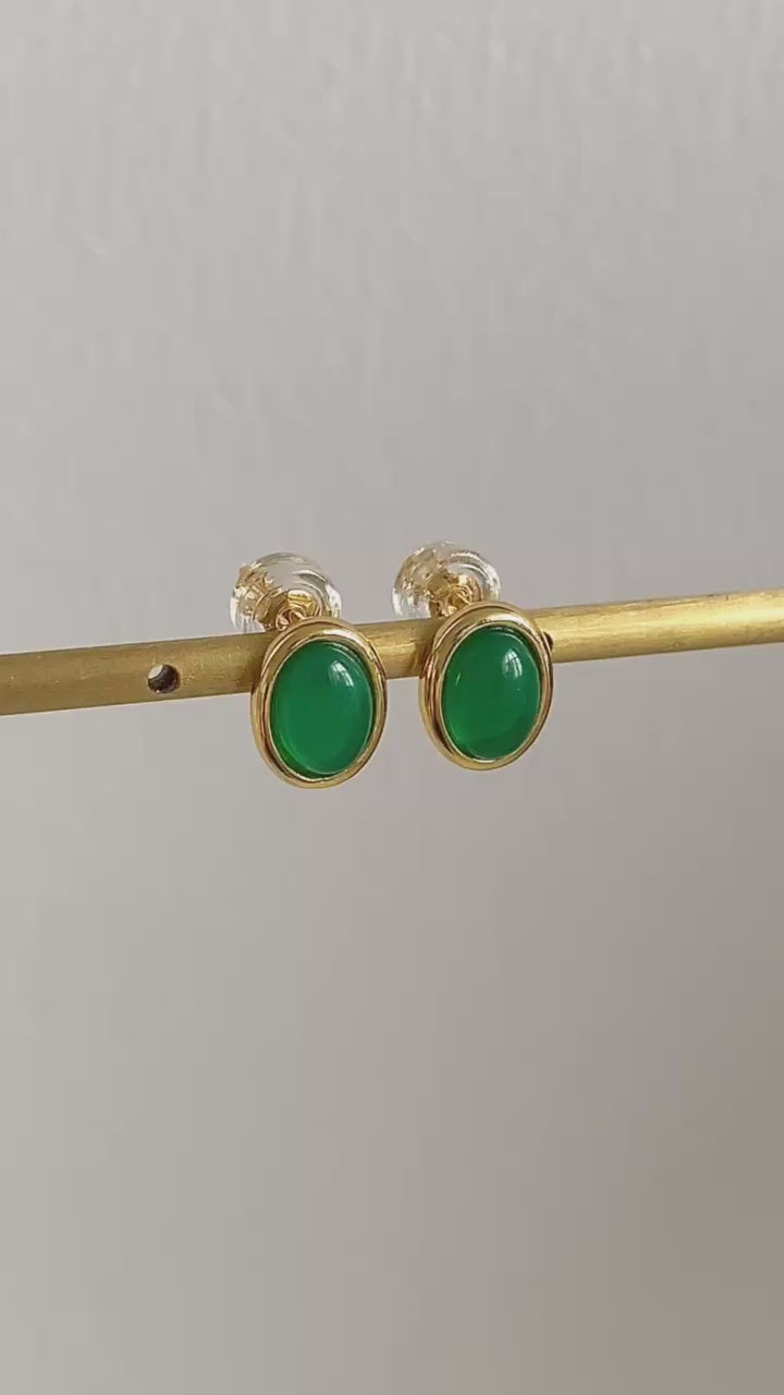 dainty gold plated green agate earrings studs