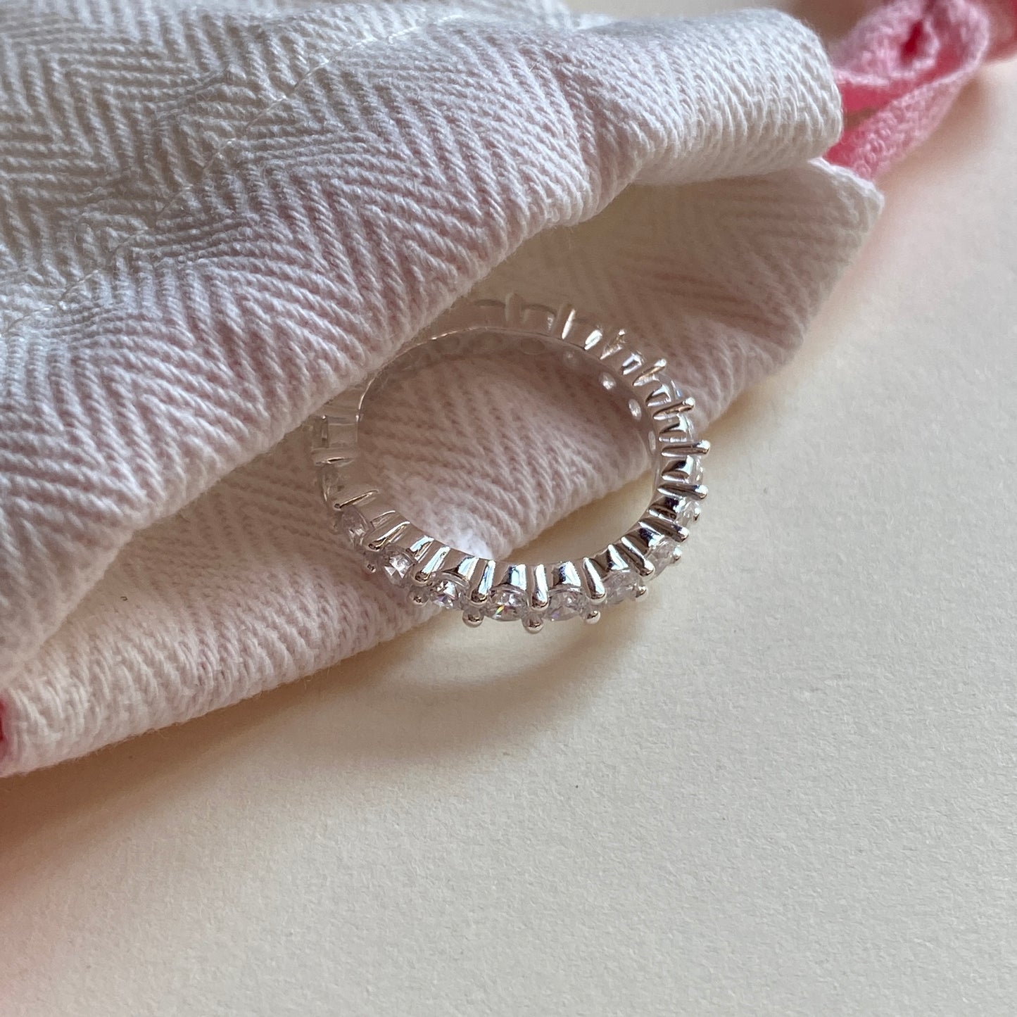 Underside gallery view of sterling silver ring prongs.