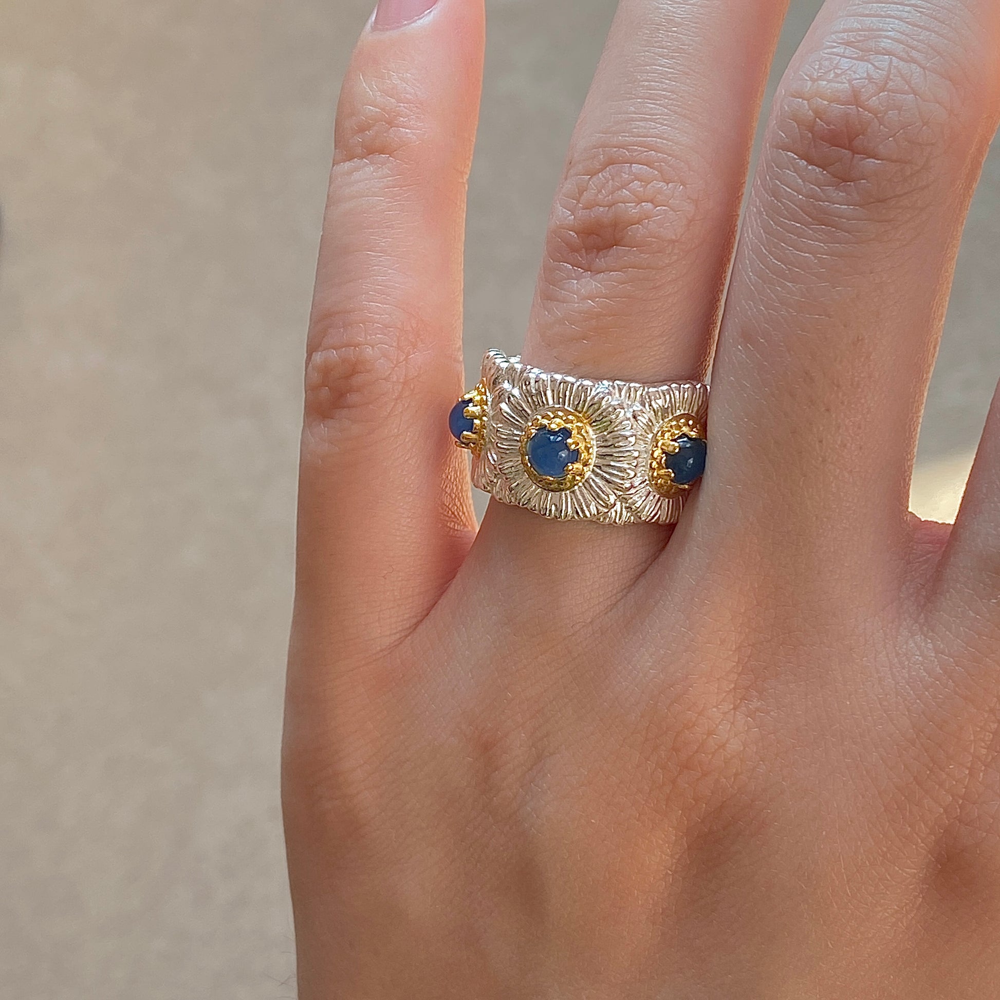 bule gemstone chunky ring