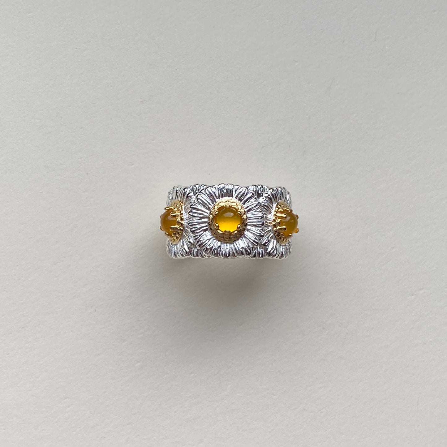 sterling silver yellow agate daisy ring 12mm adjustable band us 5–8