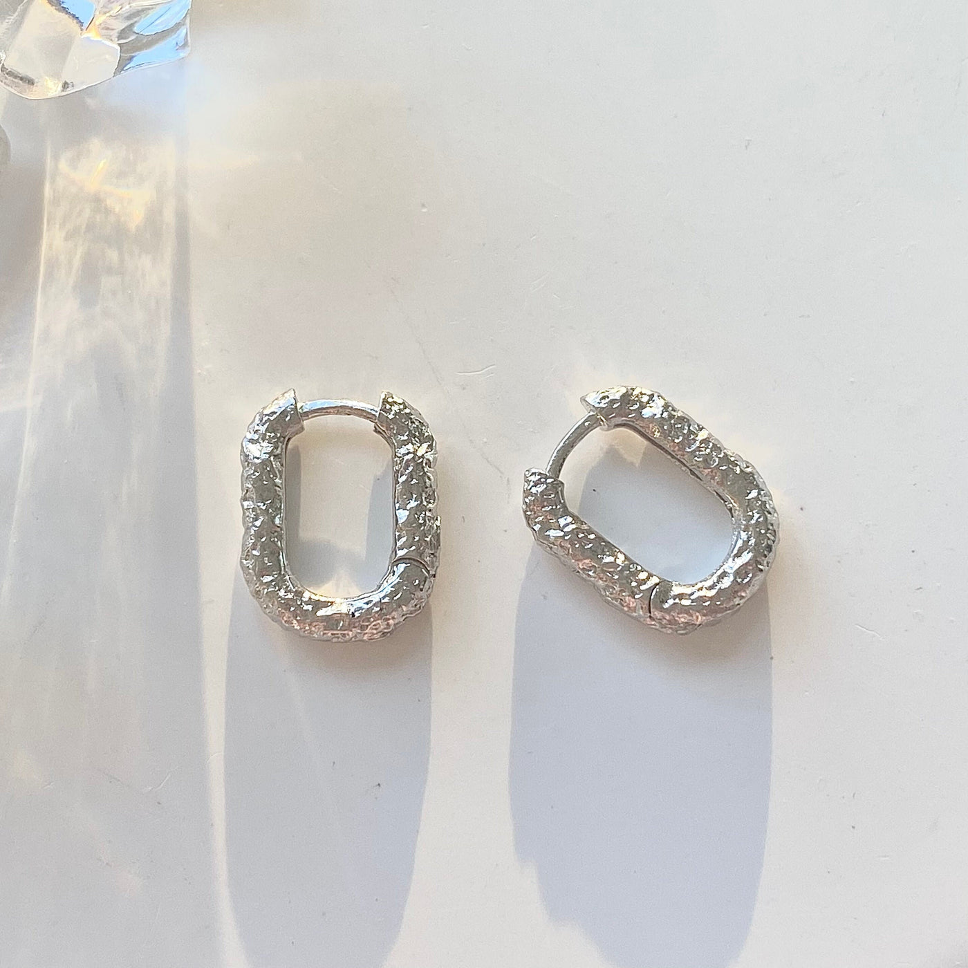 Textured Elegance S925 Silver Rectangle Hoop Earrings