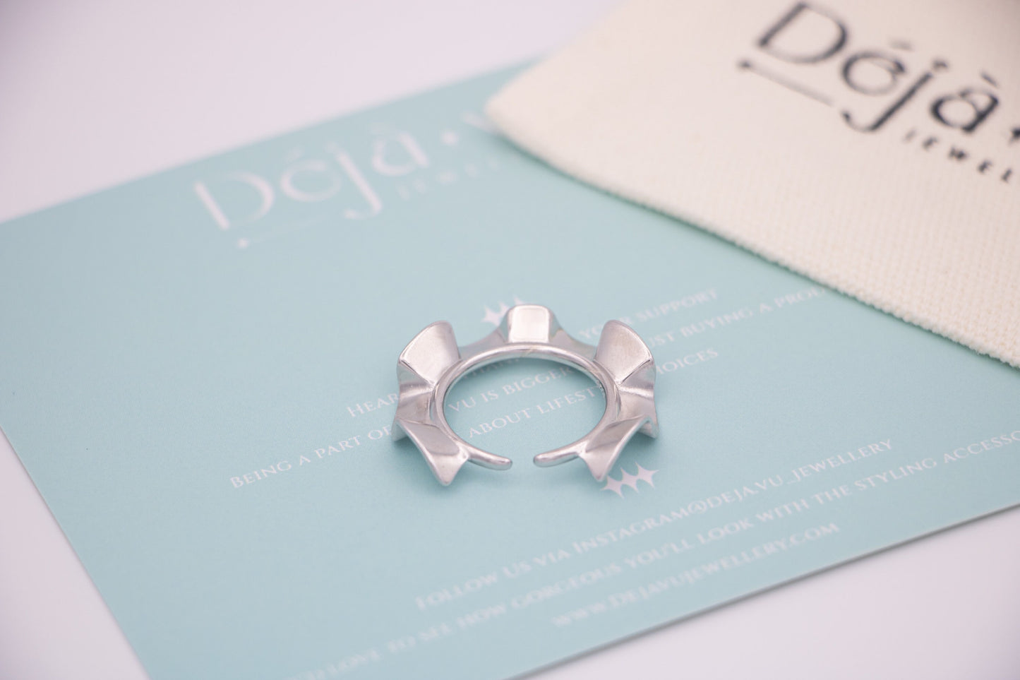 Silken Whisper Ribbon-Inspired Silver Ring & Ear Cuff