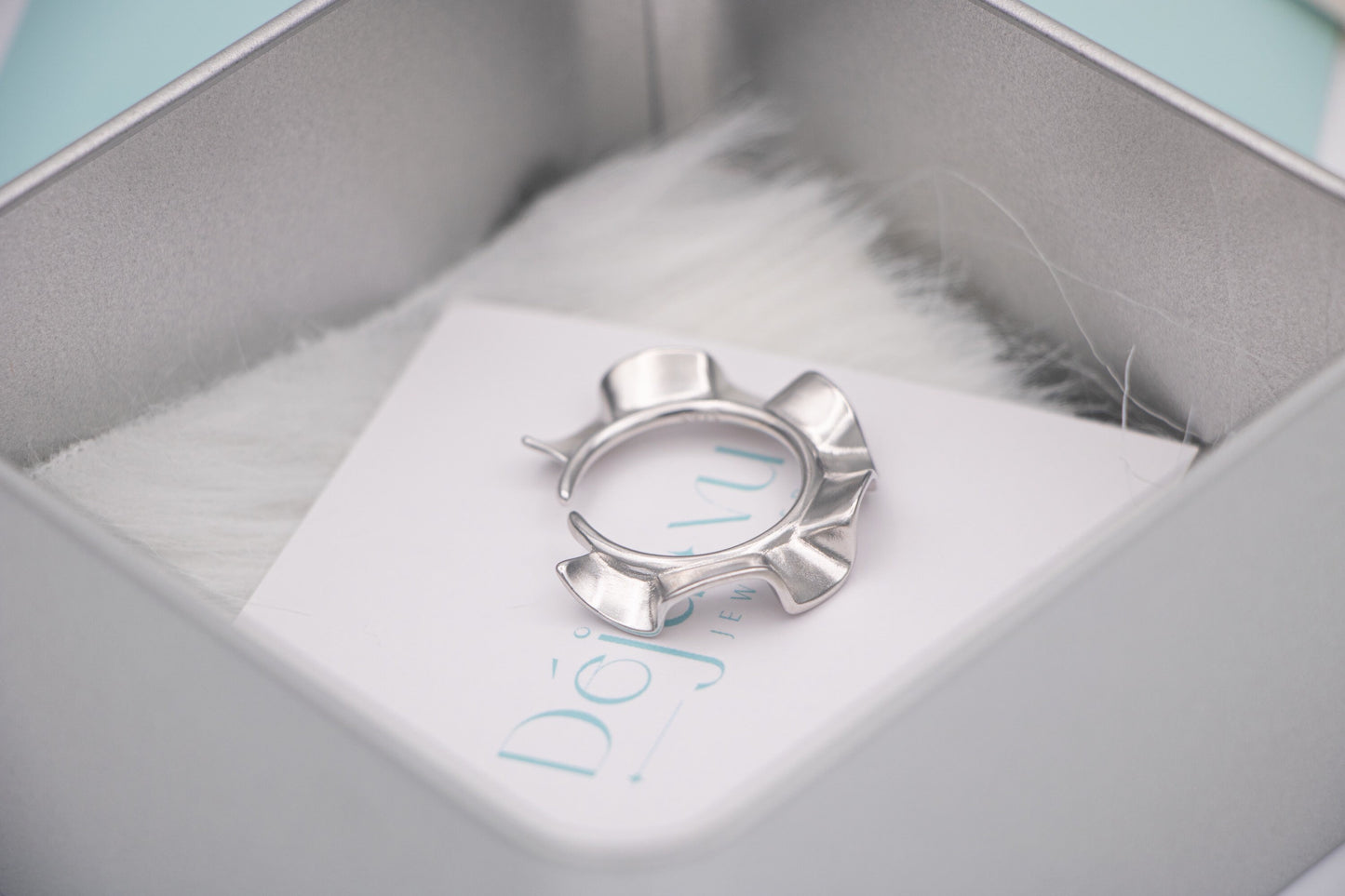 Silken Whisper Ribbon-Inspired Silver Ring & Ear Cuff