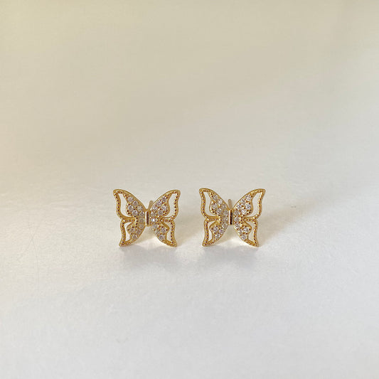 Glimmering Golden Butterfly S925 18k Gold-Plated Stud Earrings